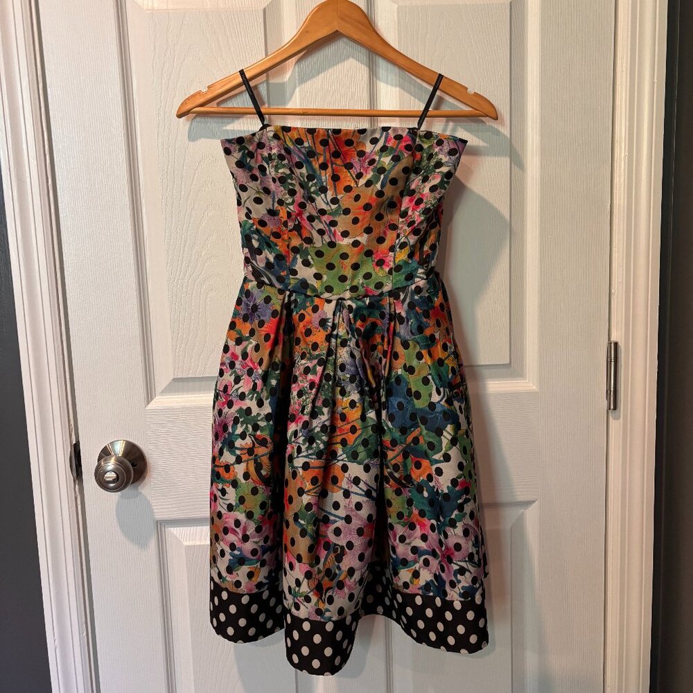 Corey Lynn Calter Anthropologie Lavendal Floral Polka Dot Strapless Dress
